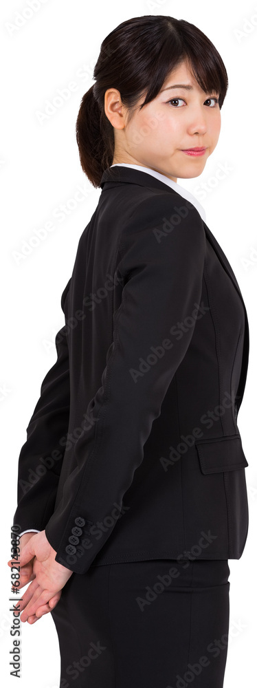 Digital png photo of serious asian businesswoman looking on camera on transparent background
