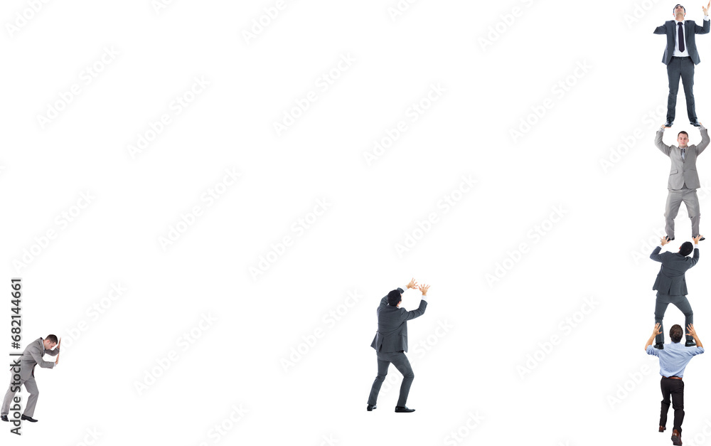 Digital png photo of businessmen standing on top of each other on transparent background Digital png photo of businessmen standing on top of each other on transparent background