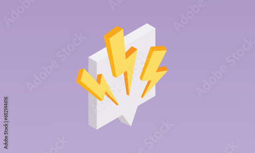 3d minimal thunderbolt icon. striking of thunderbolt energy spark, flash lightning, danger and power. 3d lightning strike. 3d spark powerful charge icon.on pastel purple background.