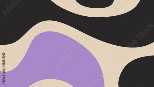 Retro wave background for banner design. Groovy 60s-70s psychedelic liquid texture. Abstract purple, black and beige colors backdrop in hippie style