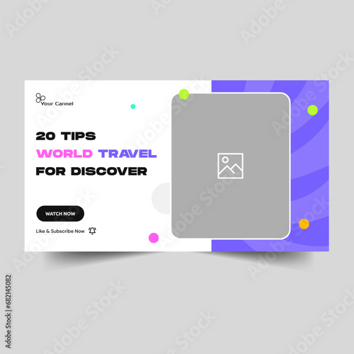 Customizable world travel tips and tricks thumbnail banner design, discover world video cover design, fully editable vector eps 10 file format