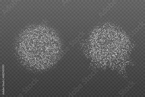 Realistic Powder sugar or salt texture, particles. Vector illustration isolated on dark grey background