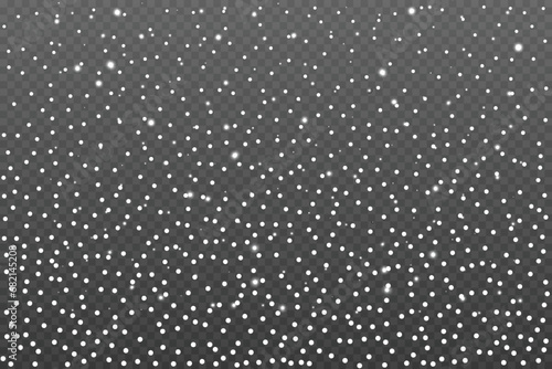 Realistic falling snow on transparent background. Vector illustration.