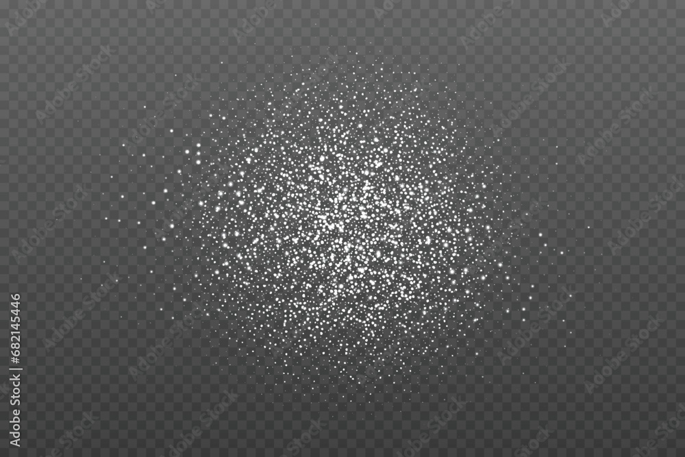 Realistic Powder sugar or salt texture, particles. Vector illustration isolated on dark grey background - obrazy, fototapety, plakaty 
