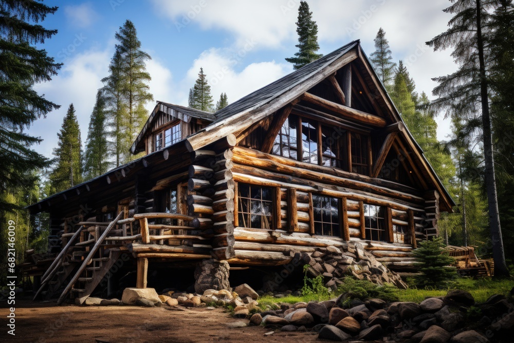 A rustic style house made from large pine logs. A rustic style house made from large pine logs.