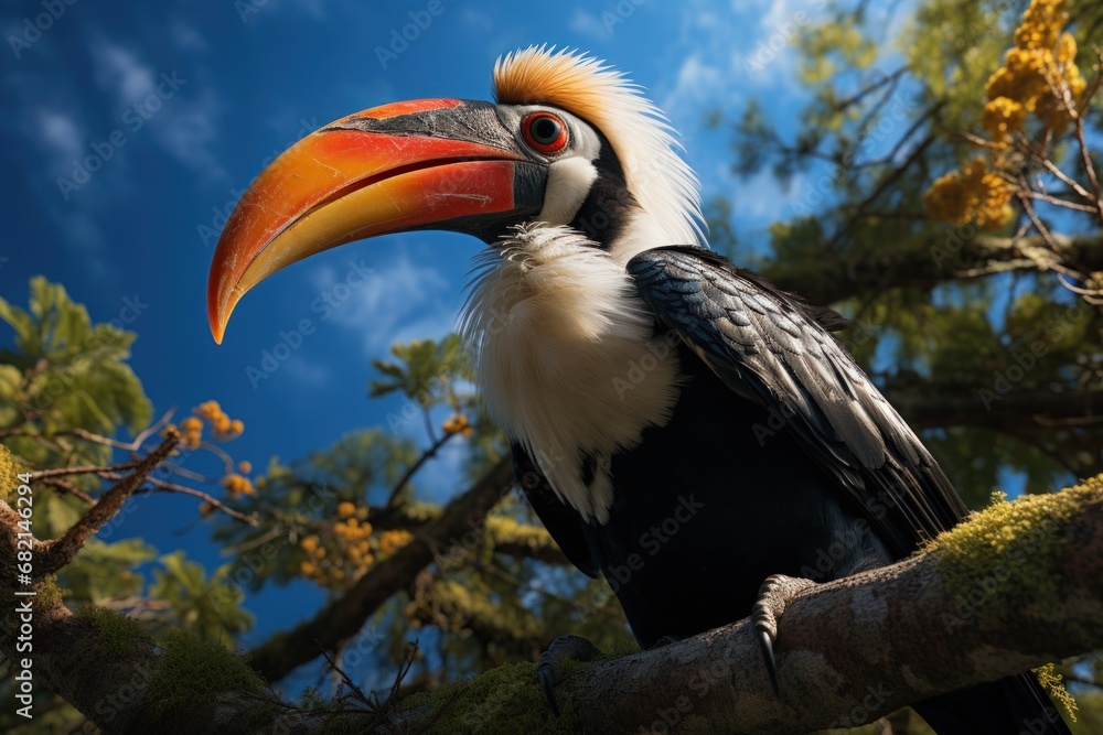 Colorful hornbill bird on a tree