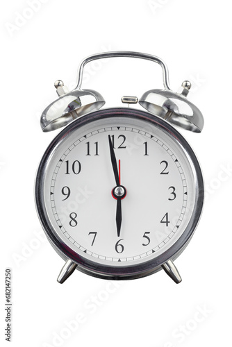 Digital png illustration of silver and white alarm clock on transparent background