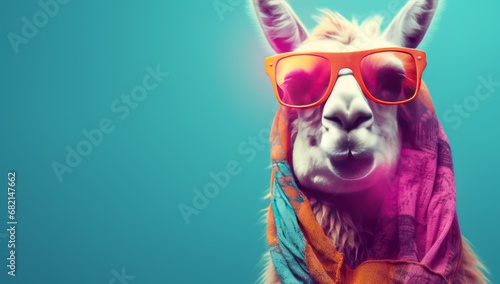 The Stylish Llama: A Fashionable Camelid Accessorized with Sunglasses and a Scarf © Marius