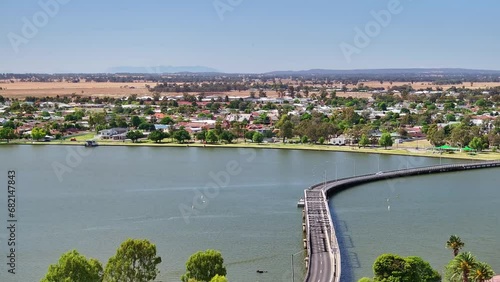 Aerial over the bridge and towards the town of Yarrawonga in the background photo