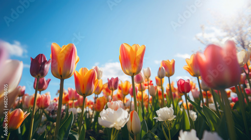 Colorful tulips close-up on a sunny day