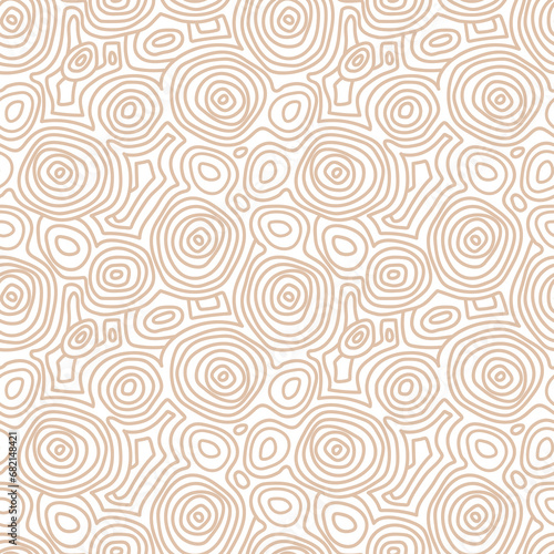 Seamless monochrome beige topographic pattern- illustration. Contour drawing of rounded lines of circles. Doodle seamless pattern.