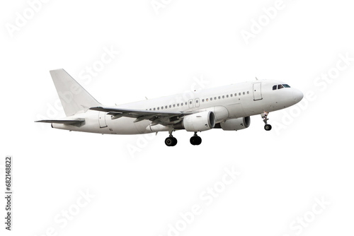 Take off a white passenger airplane isolated