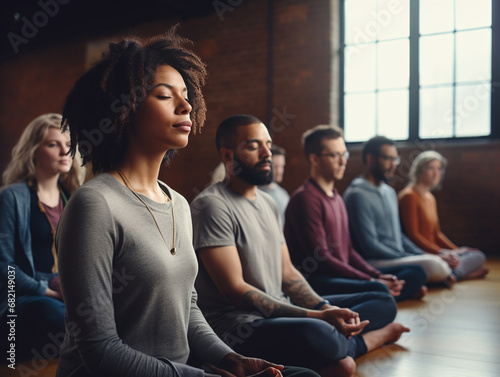 Diverse Group of Individuals Practicing Mindfulness Meditation photo