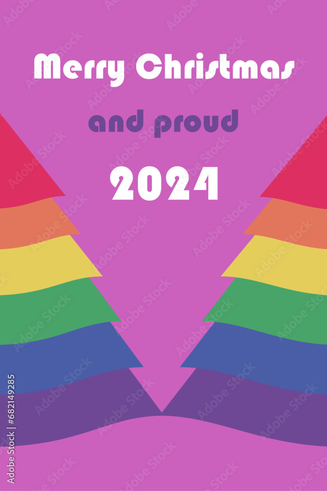 Two lgbt christmas trees together on greeting card with gay pride message Two lgbt christmas trees together on greeting card with gay pride message