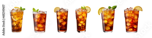Collection set a glass of iced tea isolated on a transparent background, cut out