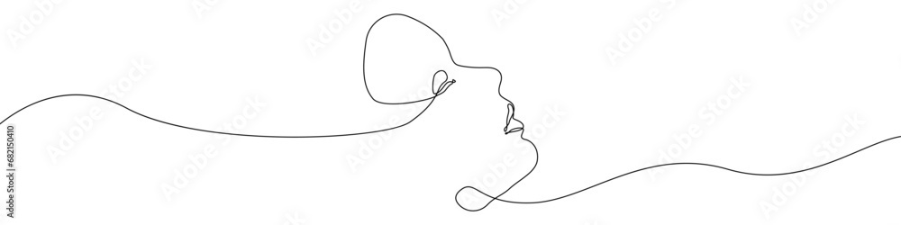 A woman's face icon line continuous drawing vector. One line Beauty woman icon vector background. Human head and face icon. Continuous outline of Facial tenderness icon.