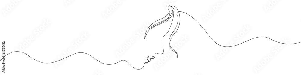 Fototapeta premium A woman's face icon line continuous drawing vector. One line Beauty woman icon vector background. Human head and face icon. Continuous outline of Facial tenderness icon.