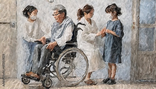 wheelchari nursing care illustration family photo