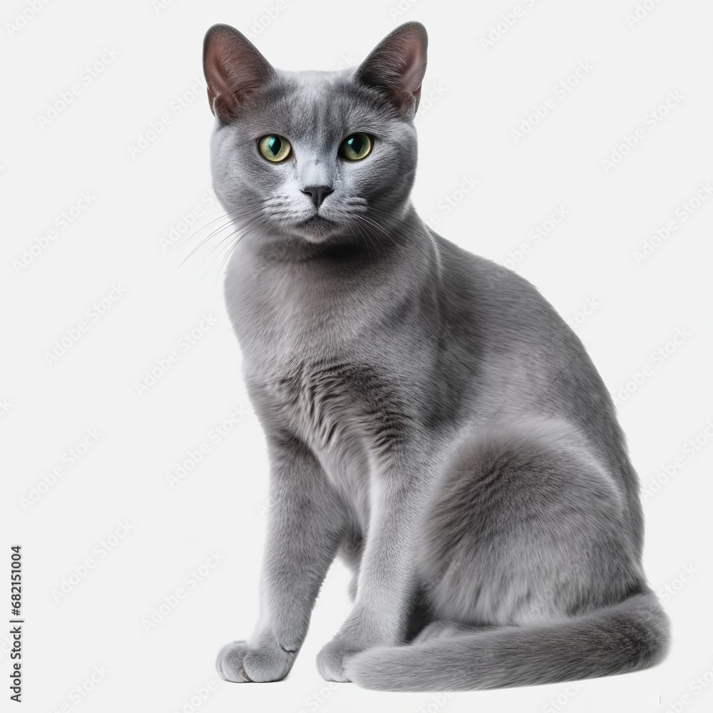 Russian Blue black cat isolated on white