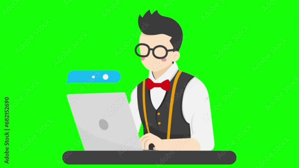 2d animation, waiter replied message, on green screen 2d animation, waiter replied message, on green screen