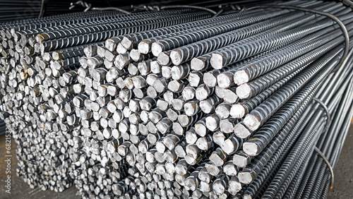 texture of steel deformed or bars background Deformed steel bars for reinforced concrete, metal texture close up Reinforcement steel rod and deformed bar with rebar at construction site.