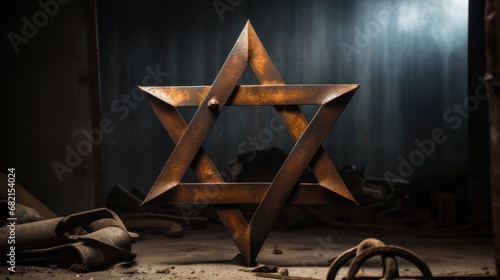 The Shield of David, The Star of David, Traditional Hebrew sign, Israeli and Jewish identity symbol, rusty metal design