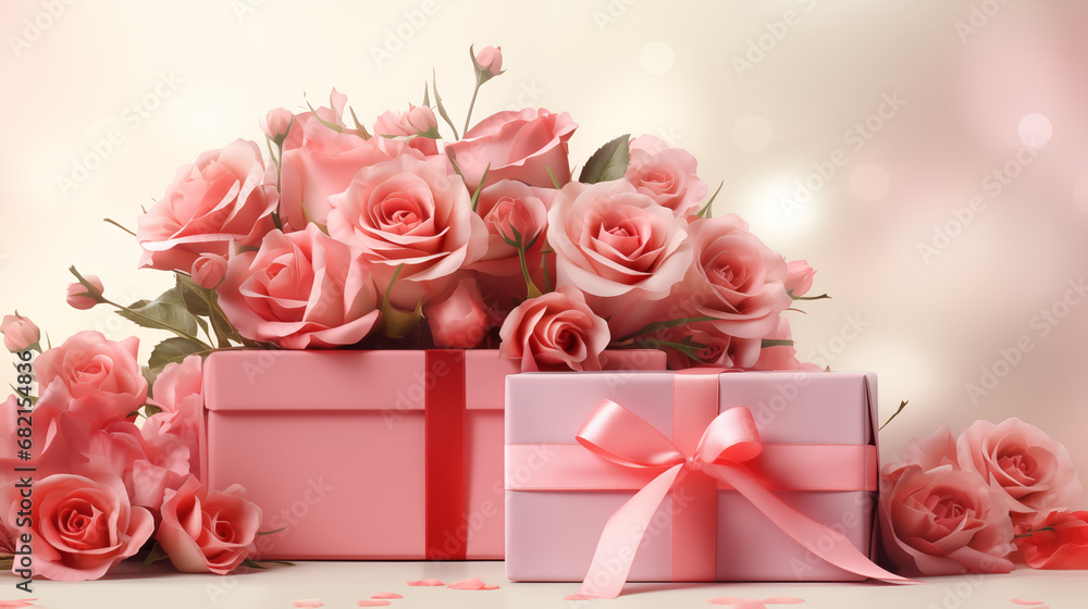 Gift box and Valentine's Day flowers vector with background Gift box and Valentine's Day flowers vector with background