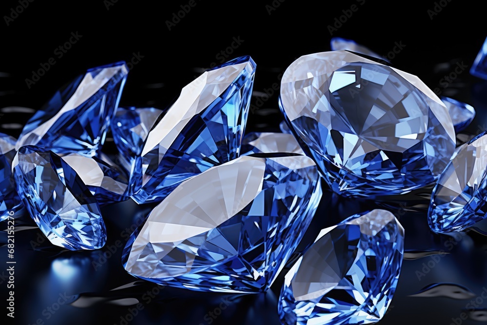 Assorted Faceted Blue Crystals On White Background