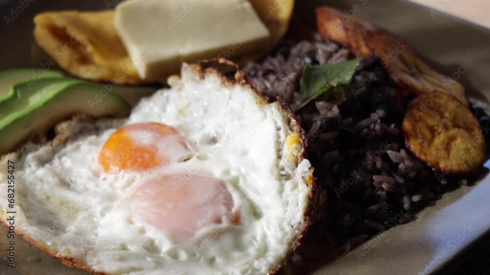 Balanced, healthy, Costa Rican traditional full breakfast with fried eggs, avocado, rice and beans, tortilla and cheese. Balanced, healthy, Costa Rican traditional full breakfast with fried eggs, avocado, rice and beans, tortilla and cheese.