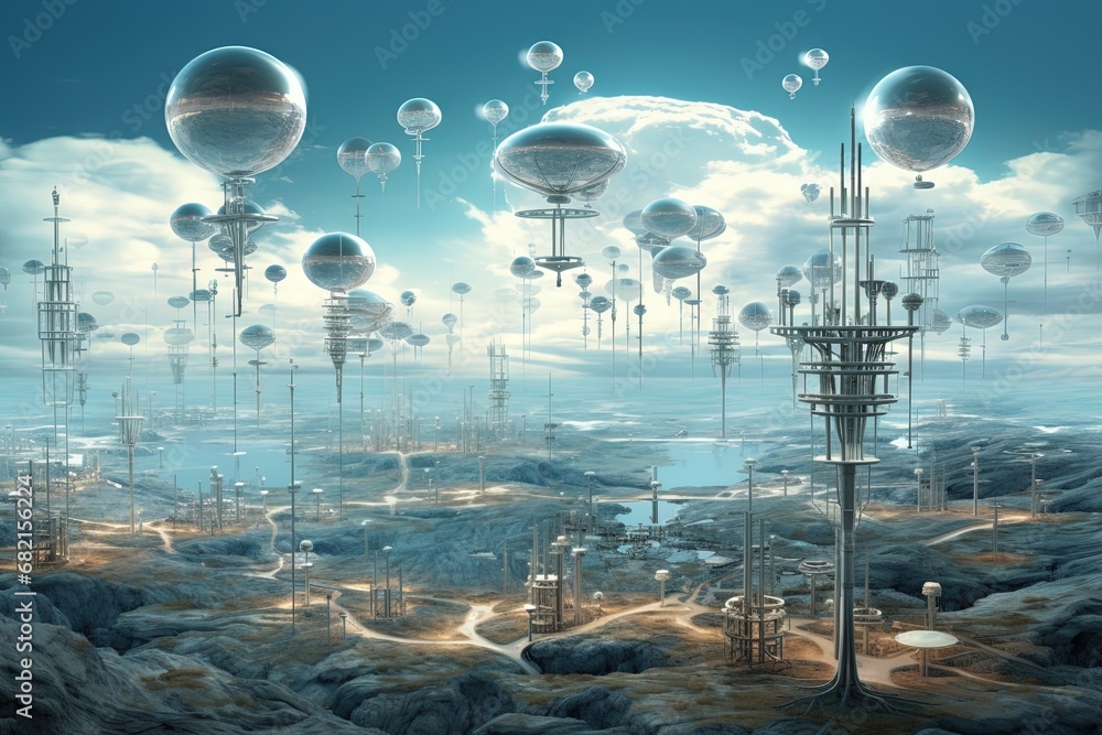 Obraz premium Science: Visualize scientific concepts in a surreal landscape