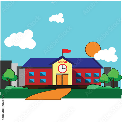 School Building Illustration, Education and School Concept Building Vector Illustration for Landing Page Template, Website Banner, Advertisement and Marketing Material.