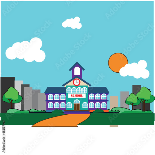 School Building Illustration, Education and School Concept Building Vector Illustration for Landing Page Template, Website Banner, Advertisement and Marketing Material.