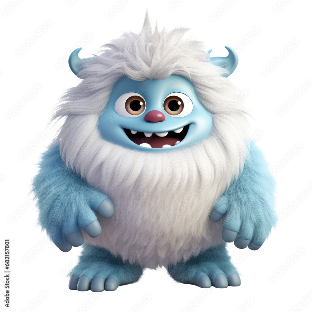 Cute animated fantasy yeti. Isolated on white background. Png format.