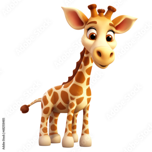 cute animated stylized Giraffe on an isolated transparent background PNG.