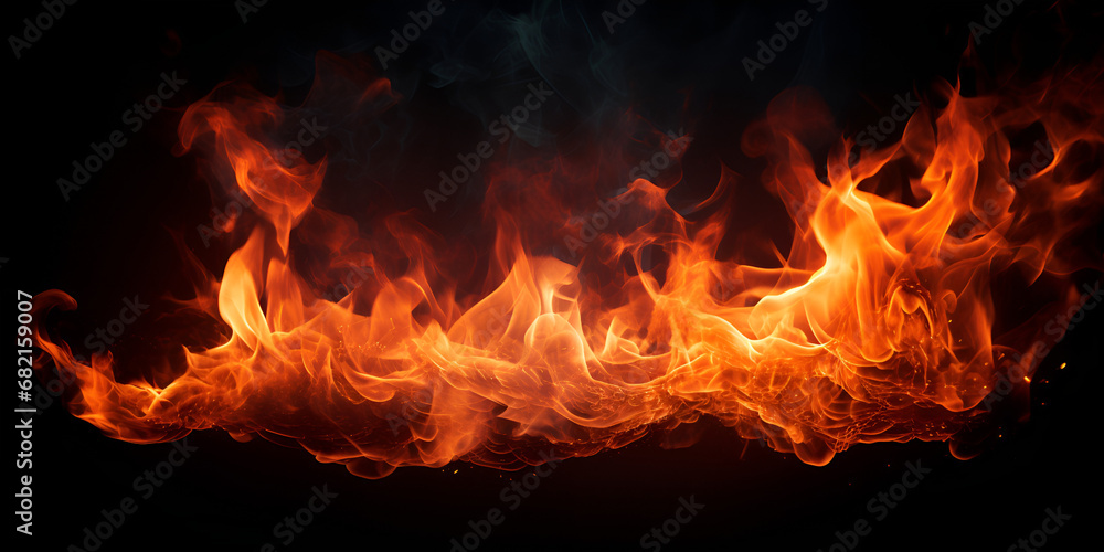 Fire flame waves with sparks on a black background concept. Blazing Rhythms: Flames and Sparks