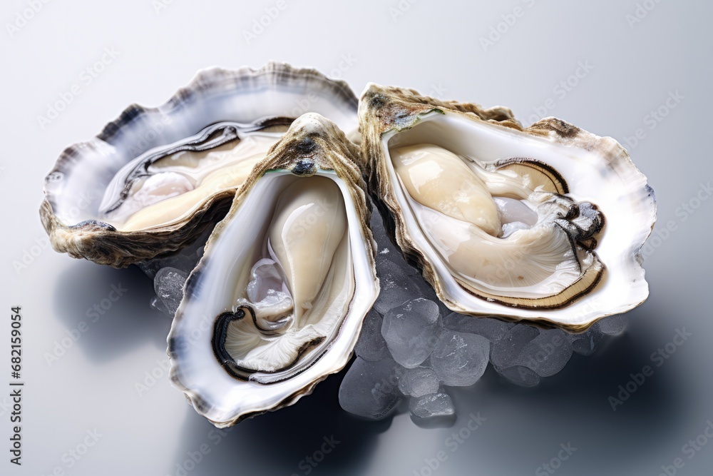 Fresh Open Oysters With Lemon On White Background Fresh Open Oysters With Lemon On White Background