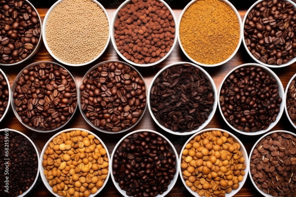 view of coffee beans from different espresso blends