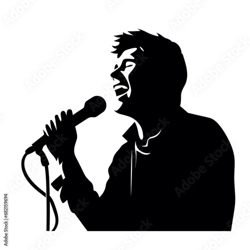 Singer black icon on white background. Male singer silhouette. generative ai