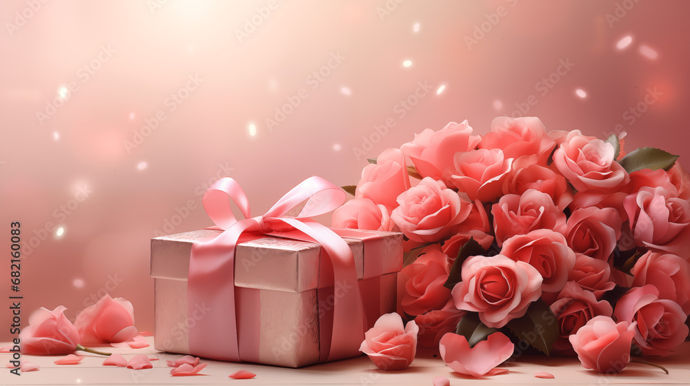 Gift box and Valentine's Day flowers vector with background Gift box and Valentine's Day flowers vector with background