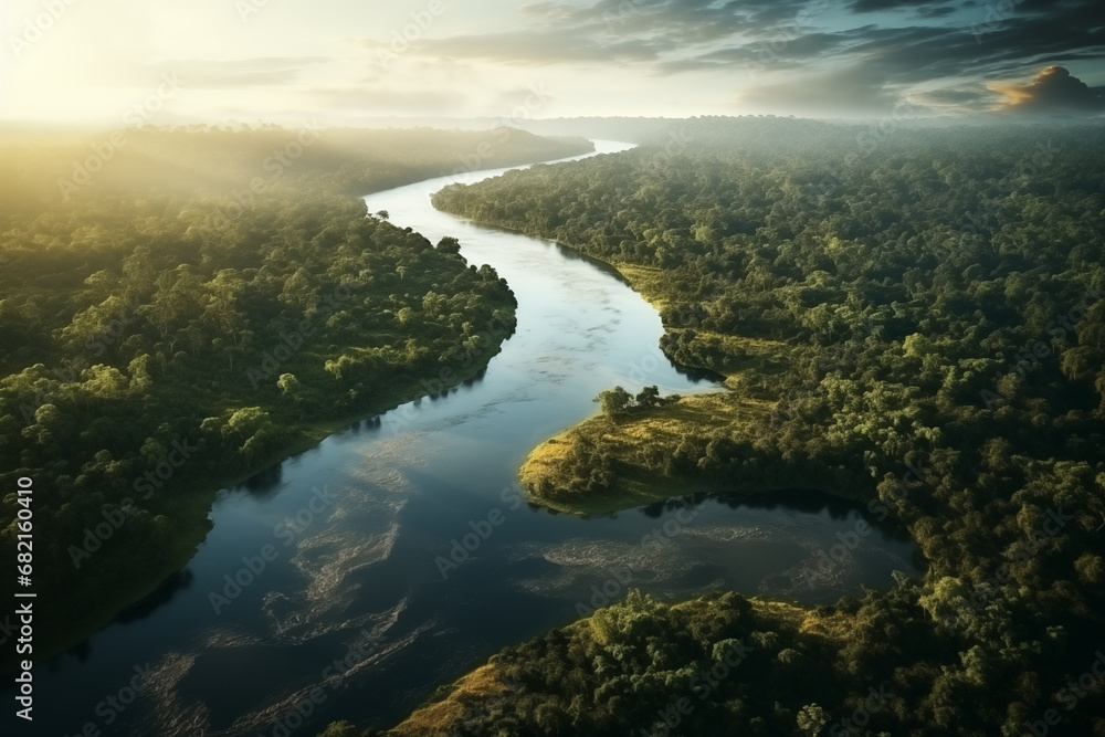 aerial view of the tropical rainforest during high water season