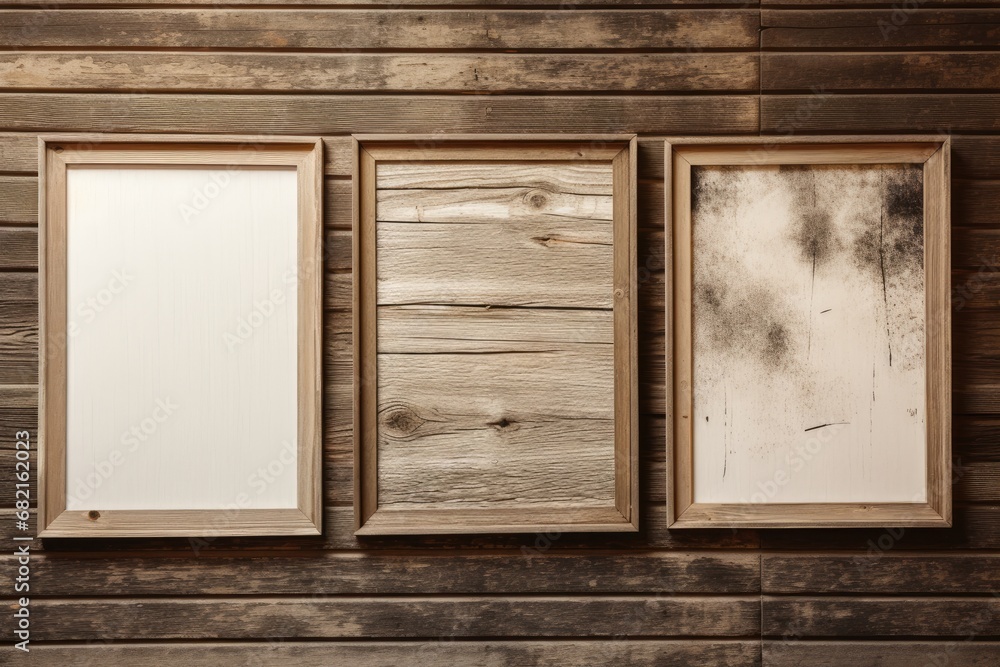 Fototapeta premium Three Wooden Frames On A Wooden Background