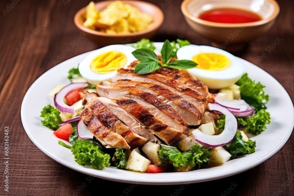 grilled chicken salad with sliced boiled egg