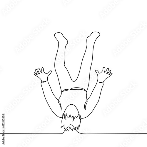full length man falls backwards - one line art vector. free fall concept, lose ground