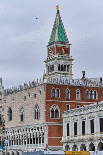 Tower of San Giorgio Maggiore, a 16th-century Benedictine church in center of Venezia. Venice - 5 May, 2019