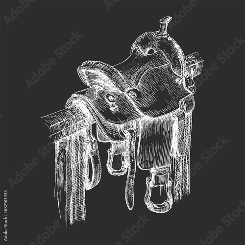 Saddle, sketch in vector, hand drawn illustration