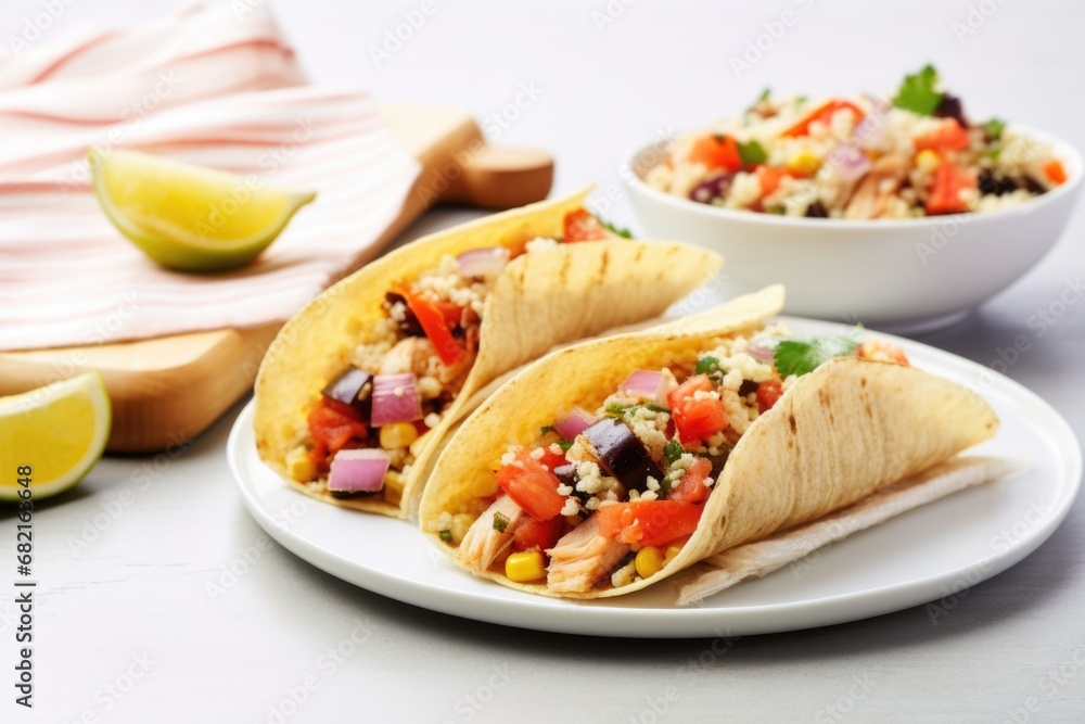 grilled corn and bean tacos on a white countertop grilled corn and bean tacos on a white countertop