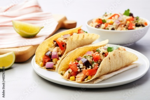 grilled corn and bean tacos on a white countertop