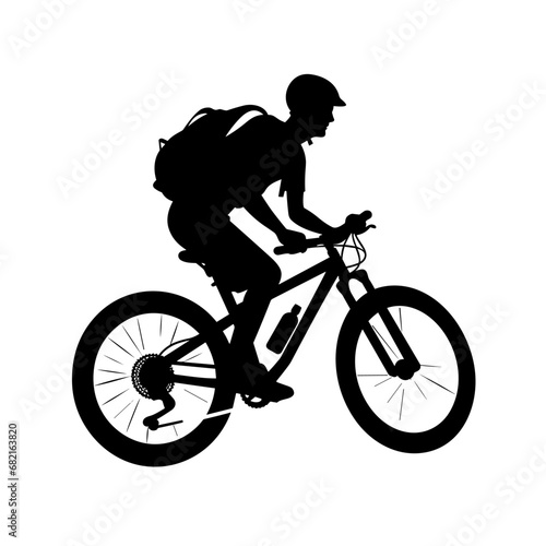 Mountain biker black icon on white background. Mountain biker silhouette