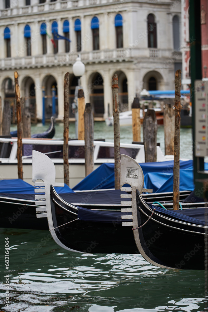 Gondola boats in Grand Canal. Venice - 5 May, 2019