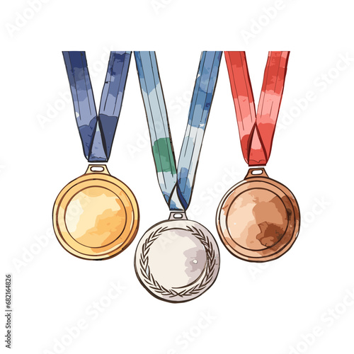 Golden silver bronze madal hand-drawn comic illustration. Medals. Vector doodle style cartoon illustration